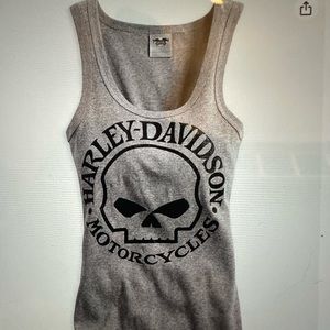 Harley Davidson Women’s Skull Scoop Neck Tank, Heather Grey size MEDIUM